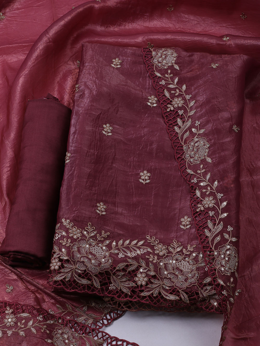 Embroidered Tissue Unstitched Suit With Dupatta