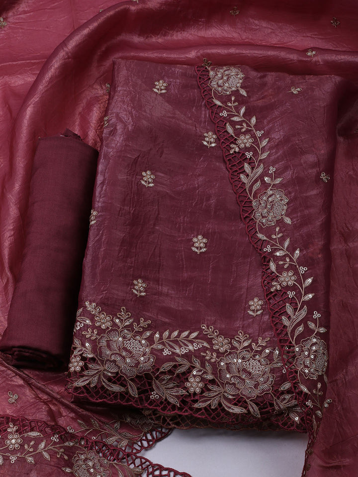 Embroidered Tissue Unstitched Suit With Dupatta