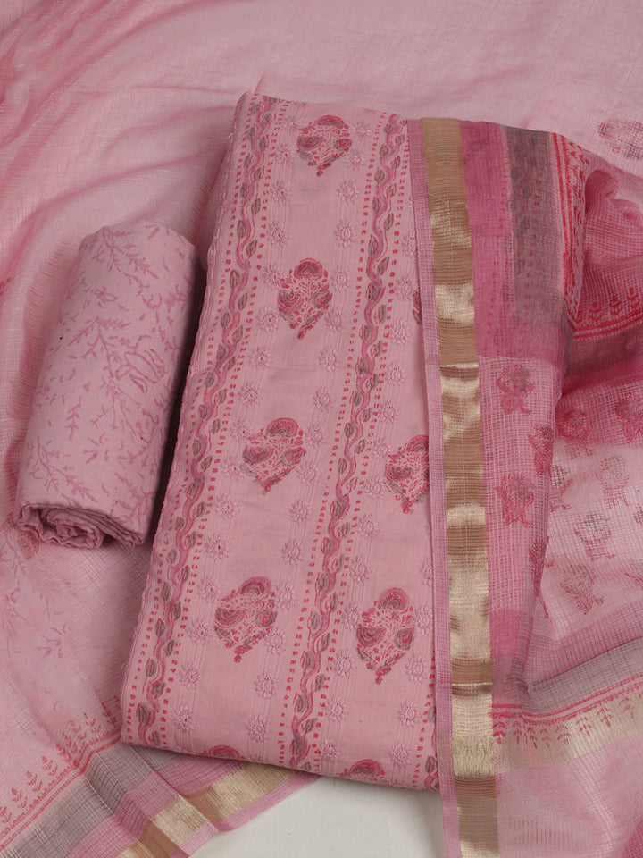Printed Cotton Unstitched Suit With Pant &amp; Dupatta