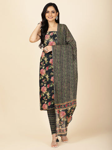 Neck Embroidered Printed Cotton Unstitched Suit Dupatta