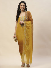 Neck Embroidered Organza Unstitched Suit Piece With Dupatta