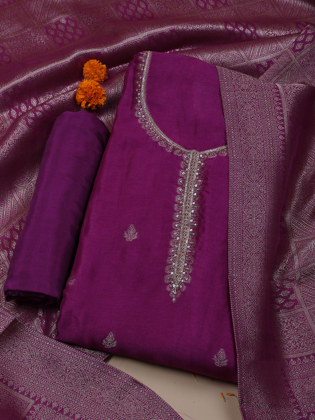 Kanjeevaram Chanderi Unstitched Suit With Dupatta