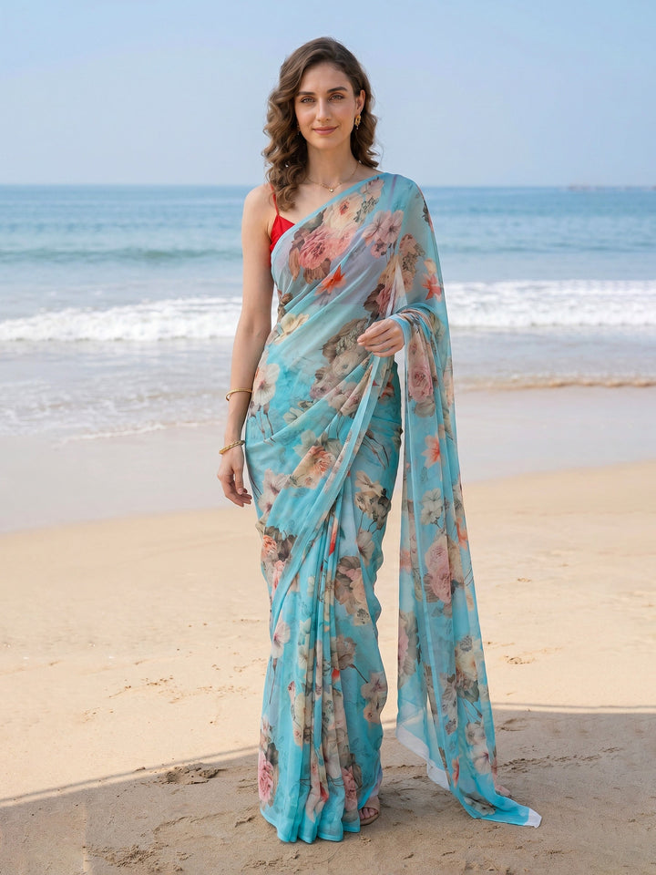 Digital Print Chiffon Saree