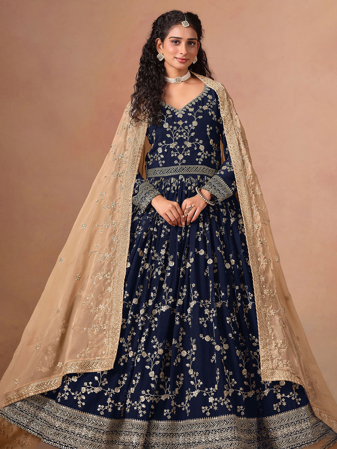 Embroidered Georgette Semi Stitched Kurta With Pant &amp; Dupatta