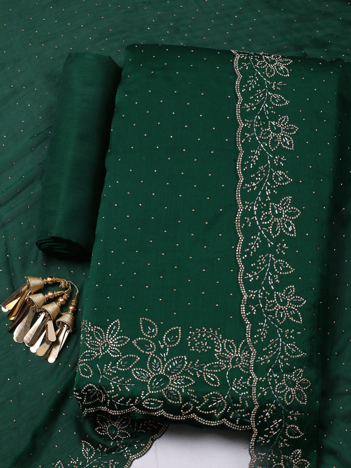 Embellished Chiffon Unstitched Suit With Pant &amp; Dupatta