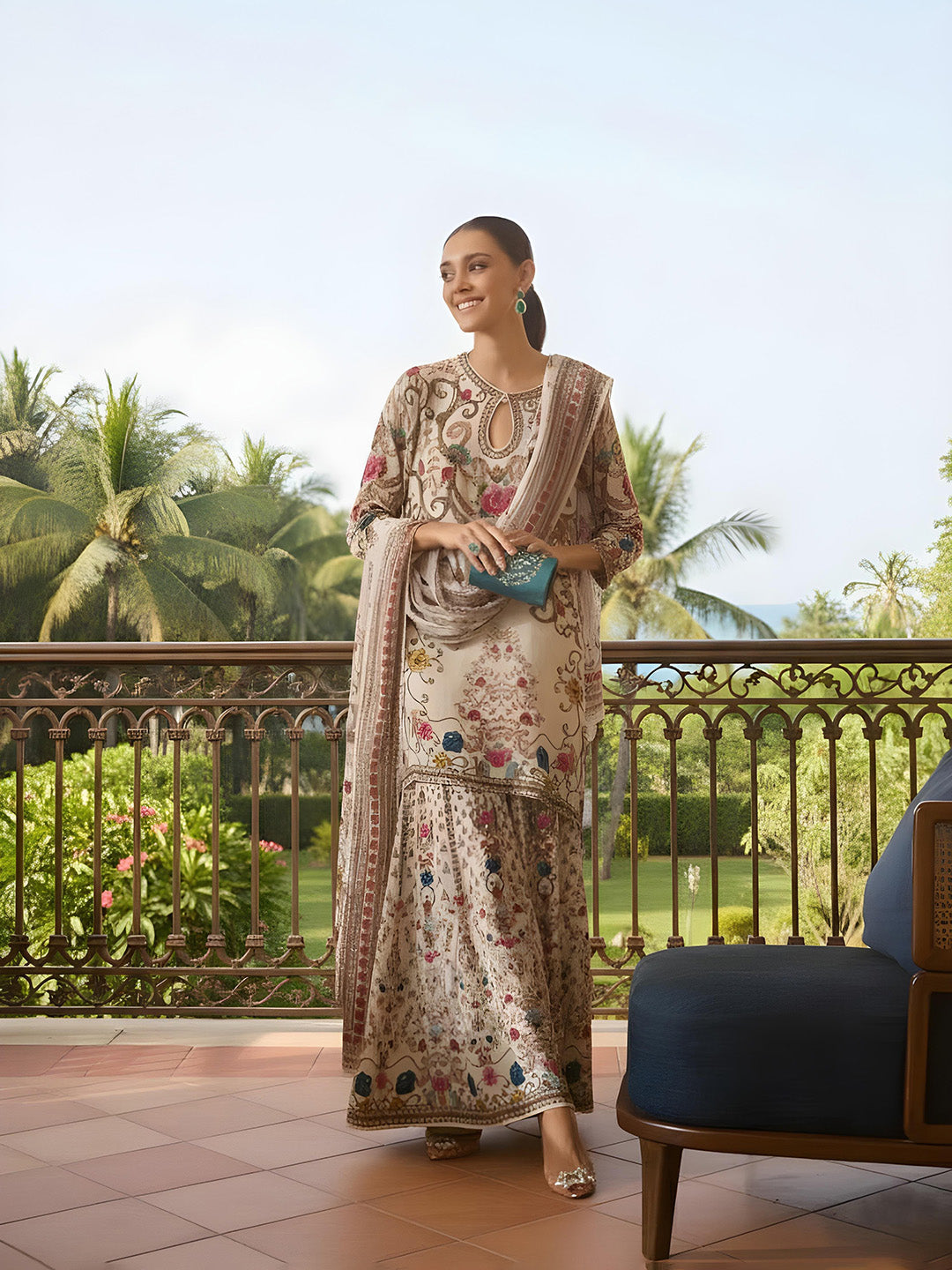 Printed Muslin Kurta With Gharara &amp; Dupatta