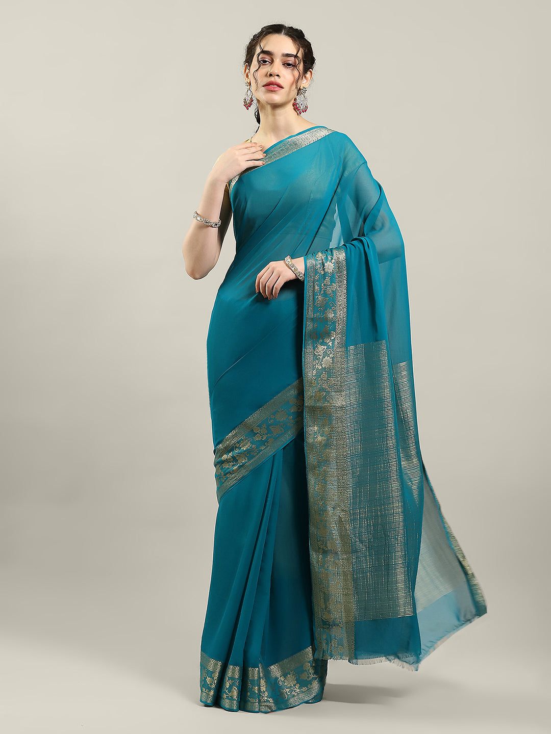 Zari Border Chiffon Woven Saree