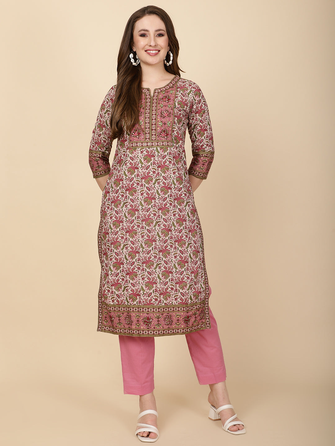 Floral Printed Cotton Kurta With Pants