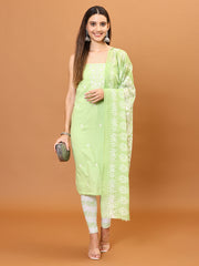 Neck Embroidered Cotton Unstitched Suit Piece With Printed Dupatta