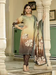 Printed Art Silk Kurta With Pant & Dupatta