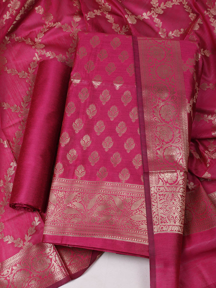 Woven Design Chanderi Unstitched Suit With Pant &amp; Dupatta