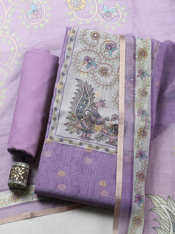 Embroidered Cotton Blend Unstitched Suit With Pant &amp; Dupatta