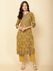 Floral Printed Cotton Straight Kurta With Pants