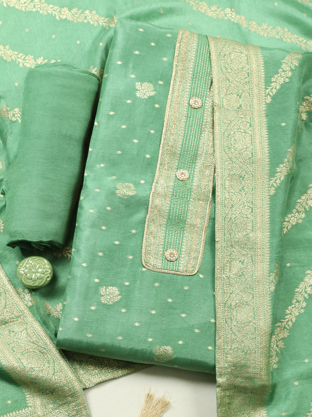 Woven Design Chanderi Unstitched Suit With Pant &amp; Dupatta