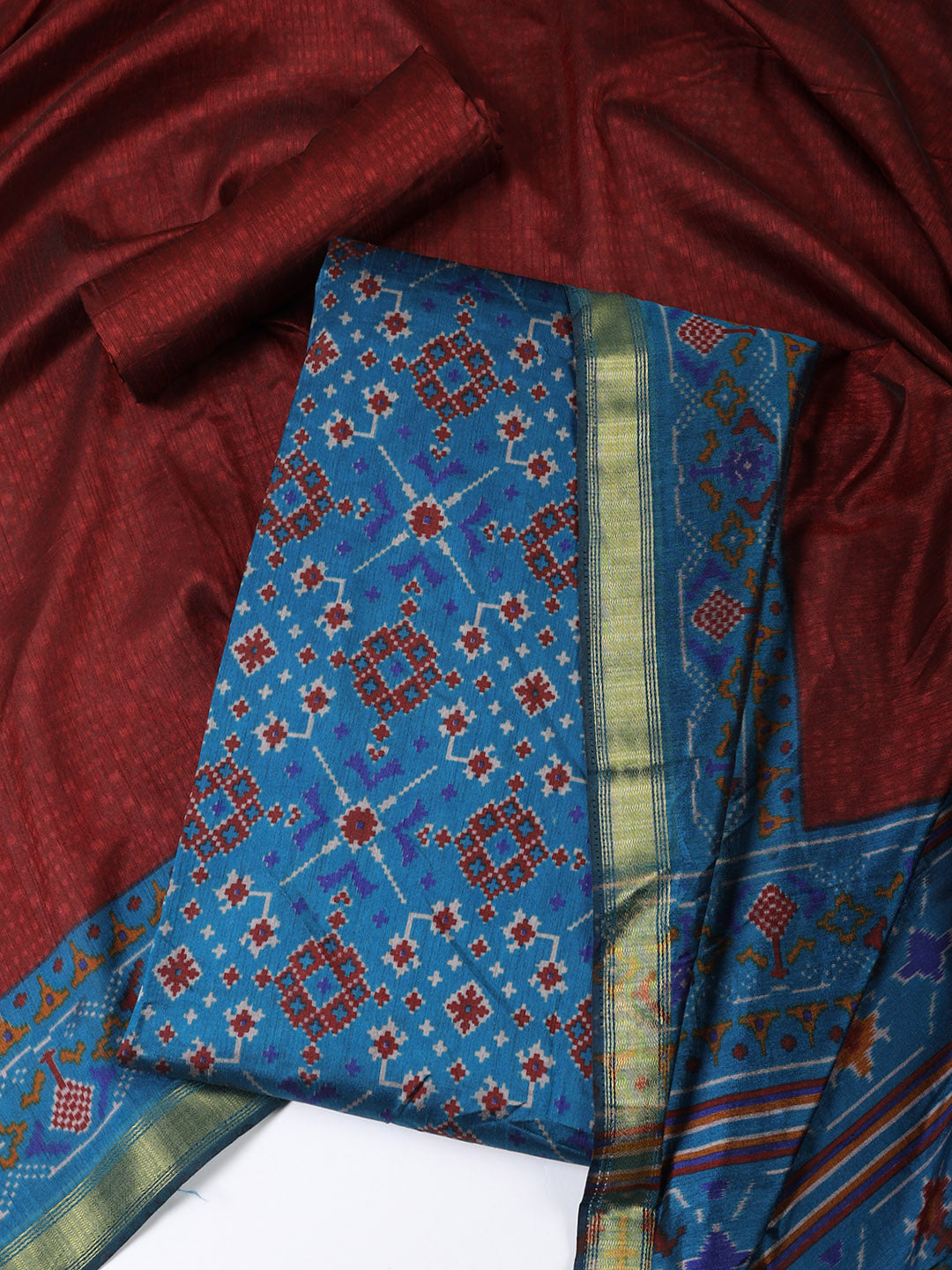 Art Silk Unstitched Suit Piece With Dupatta