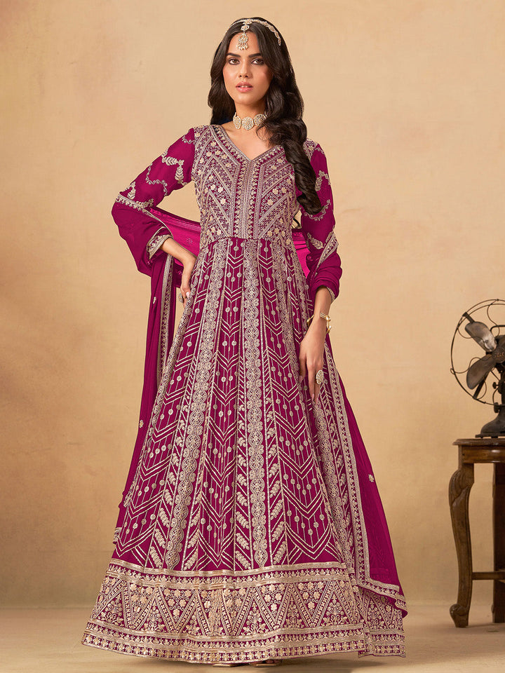 Embroidered Georgette  Semi Stitched Kurta With Pant &amp; Dupatta