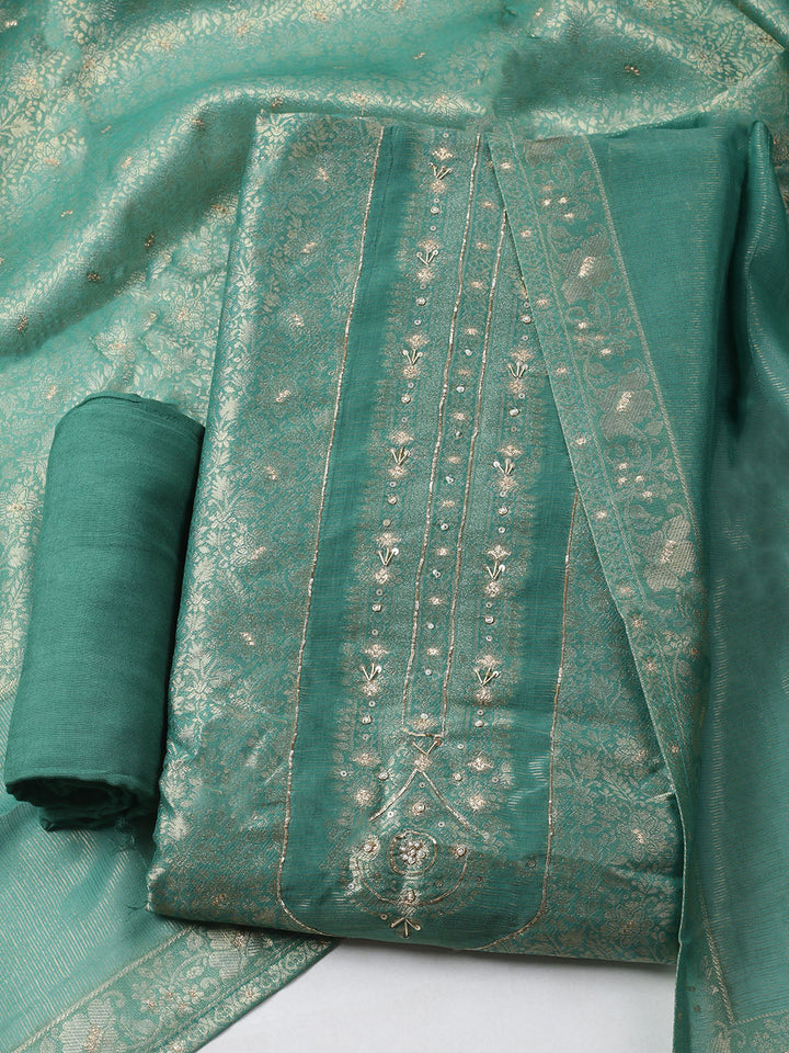 Woven Design Chanderi Unstitched Suit With Pant &amp; Dupatta