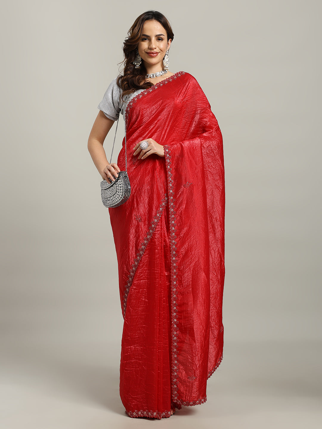 Stone Embroidery Tissue Saree