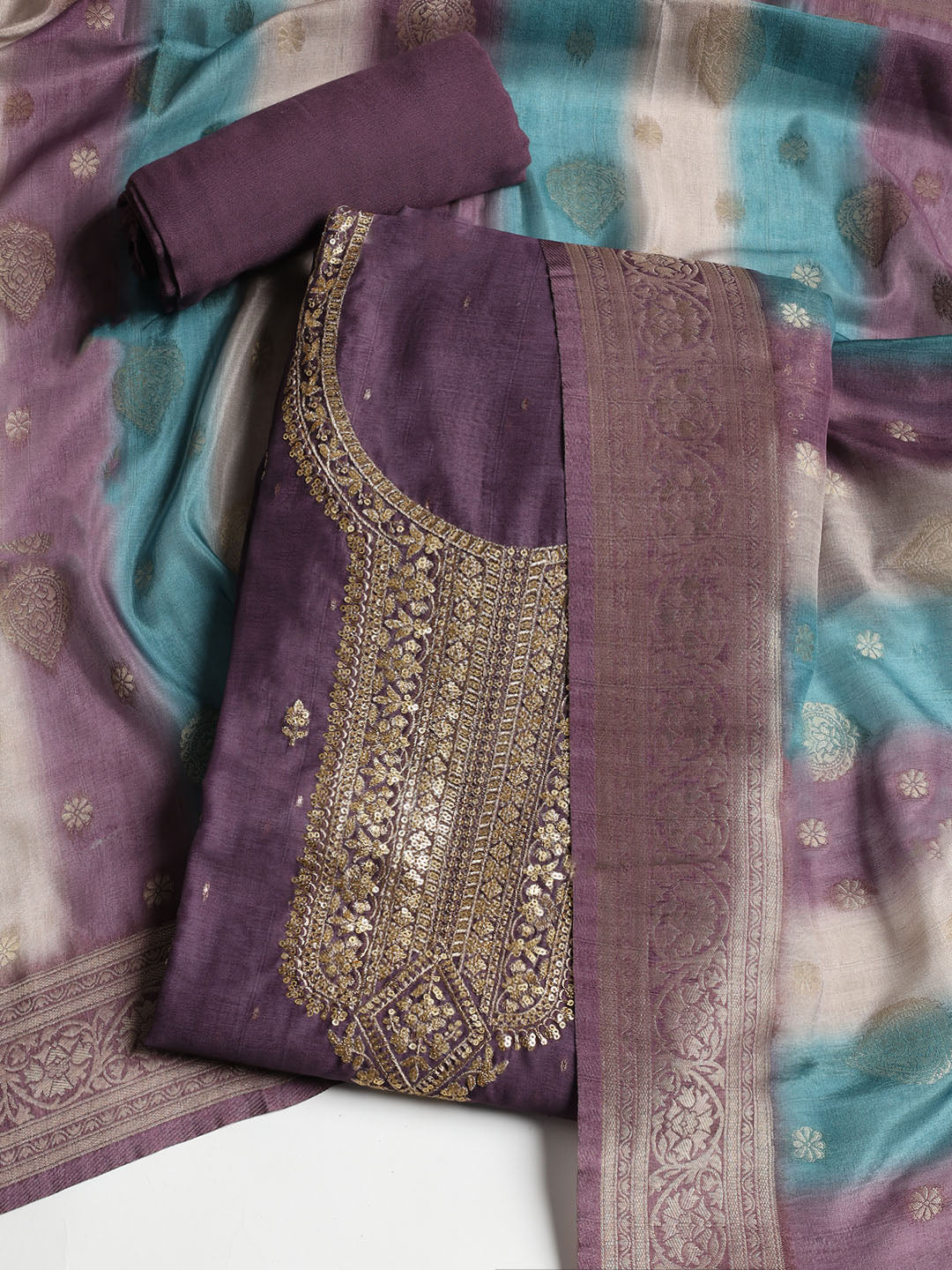 Sequence Work Chanderi Unstitched Suit With Dupatta