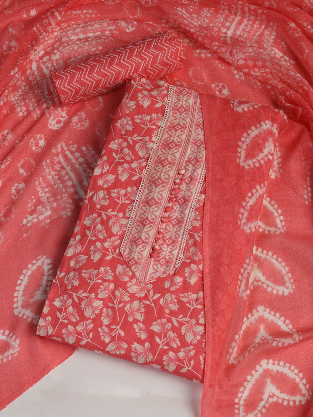 Printed Cotton Blend Unstitched Suit With Dupatta