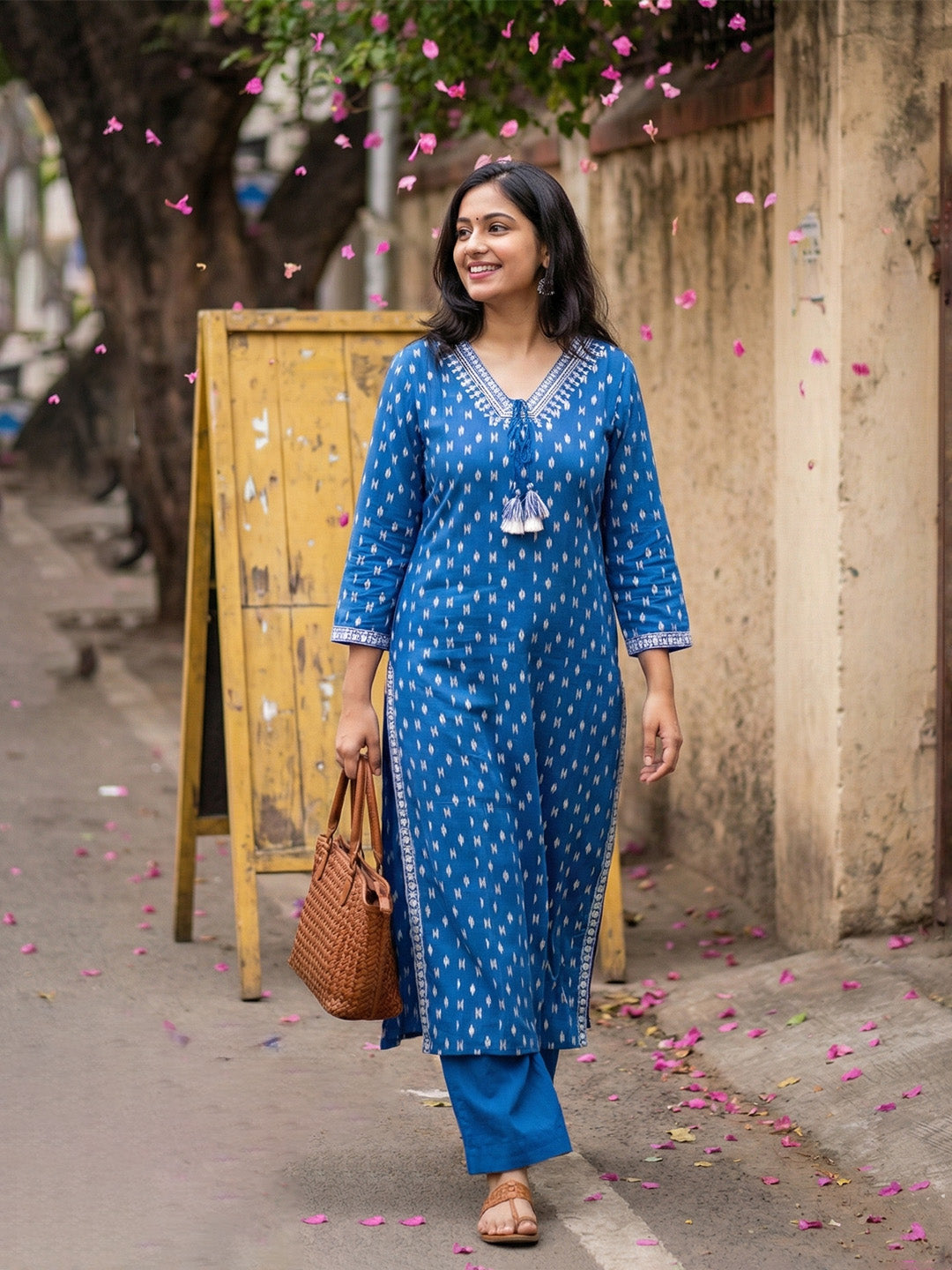 Embroidered Cotton Kurta With Pant