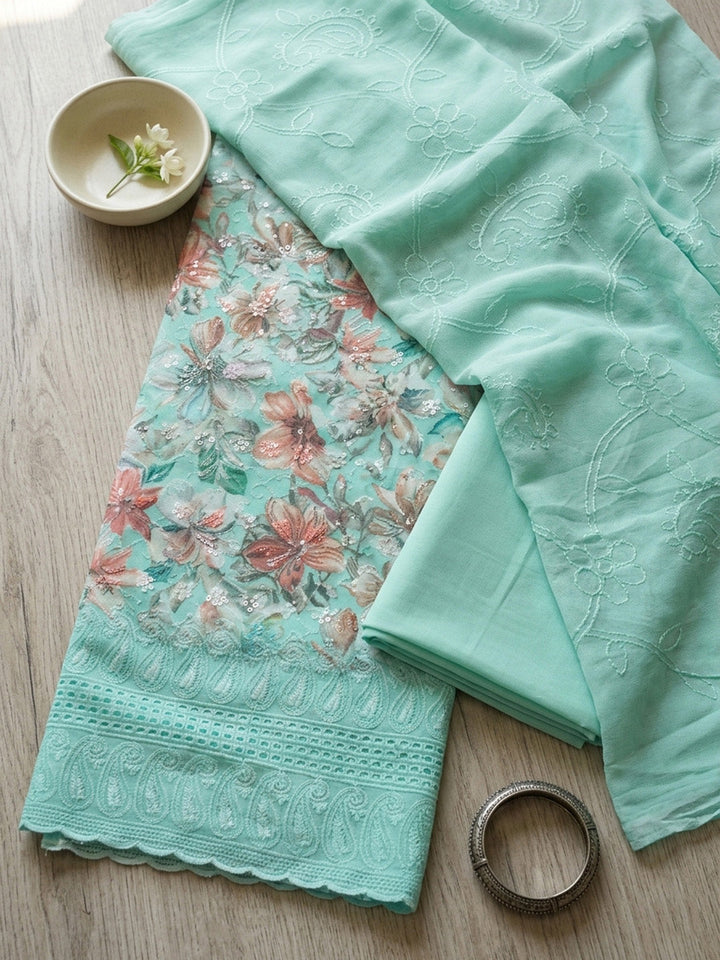 Embroidered Cotton Blend Unstitched Suit Pant &amp; Dupatta