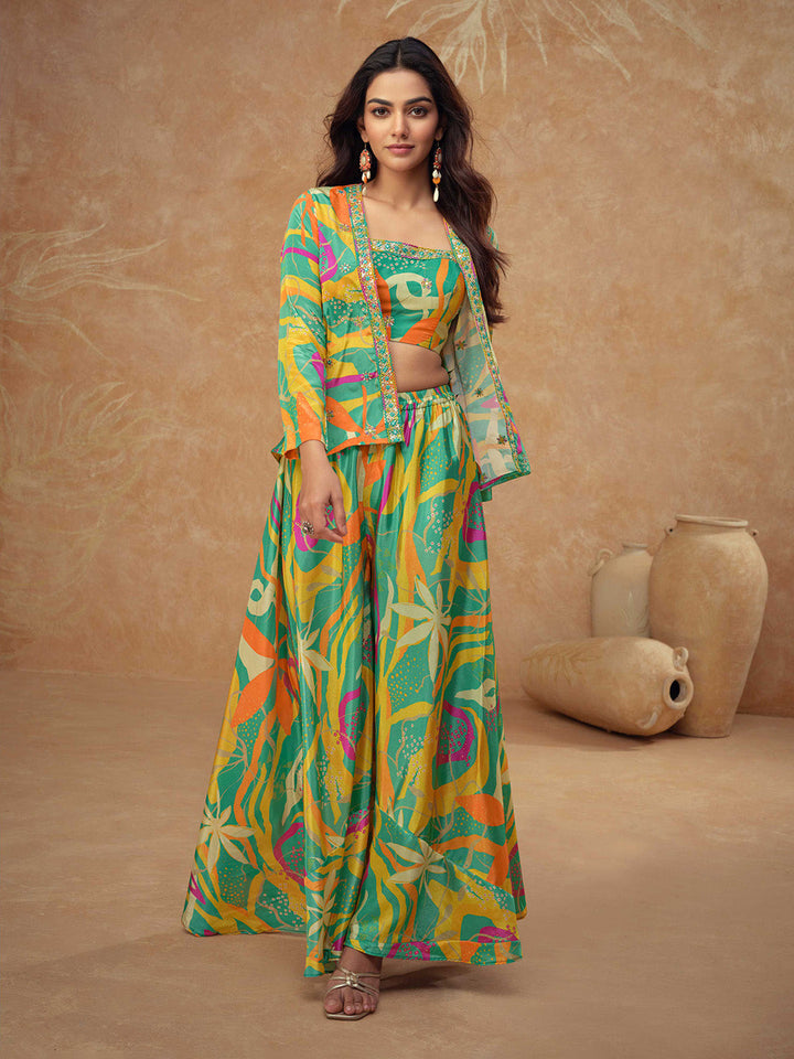 Embroidered Chinon Silk Choli &amp; Skirt With Jacket
