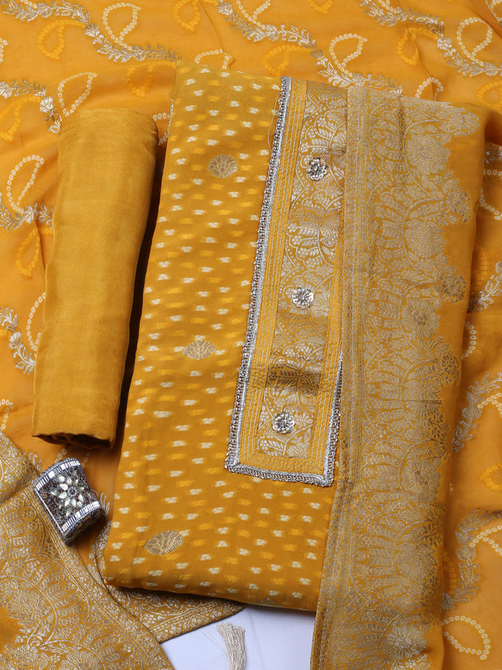 Embroidered Georgette Unstitched Suit With Pant &amp; Dupatta