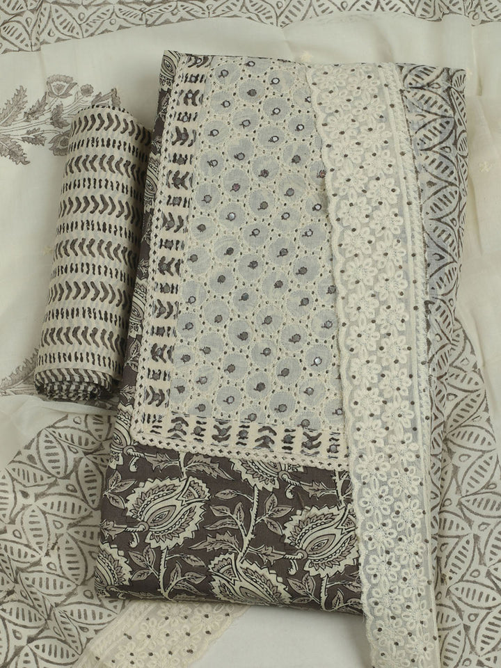 Printed Cotton Unstitched Suits Printed Suit With Pant &amp; Dupatta