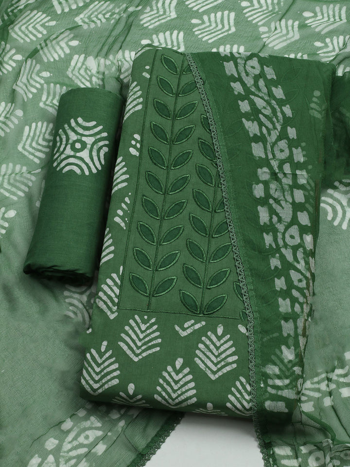 Printed Cotton Blend Unstitched Kurta With Pant &amp; Dupatta