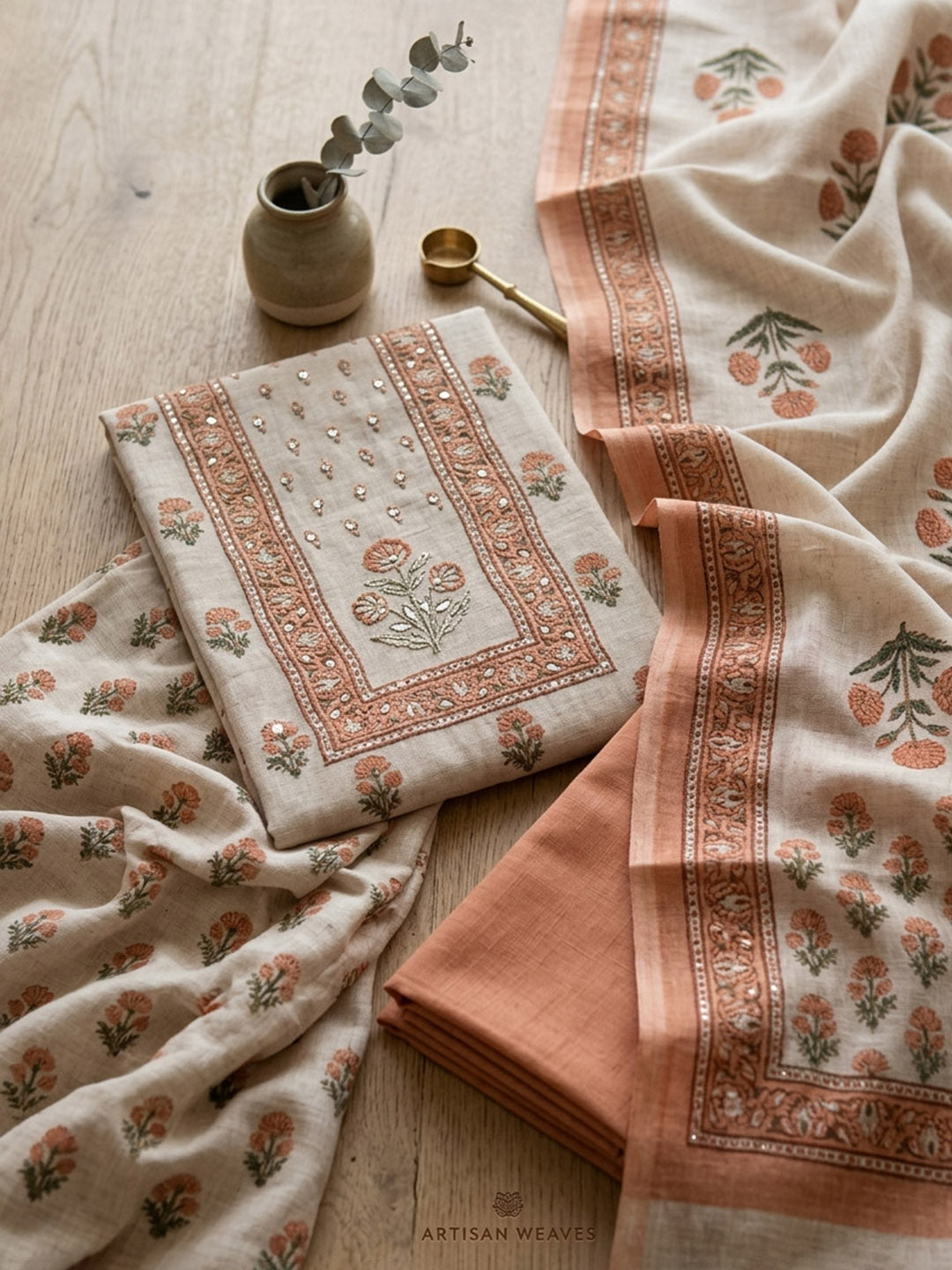 Printed Cotton Blend Unstitched Suit With Pant &amp; Dupatta
