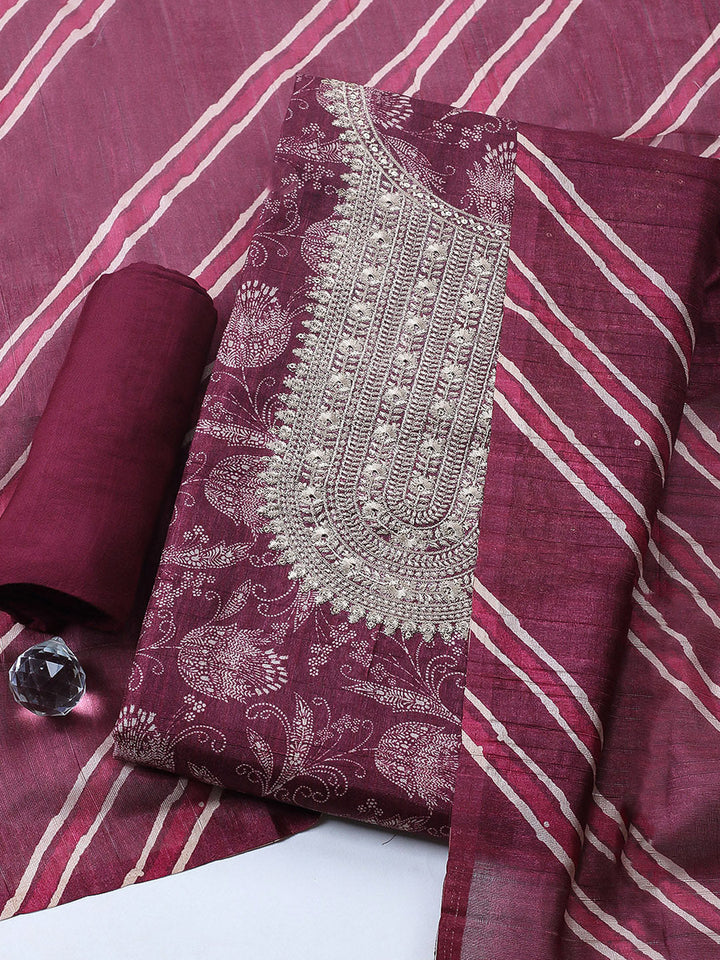 Embroidered Cotton Blend Unstitched Suit With Pant &amp; Dupatta