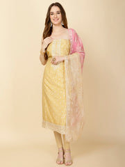 Floral Embroidery Organza Unstitched Suit Piece With Dupatta