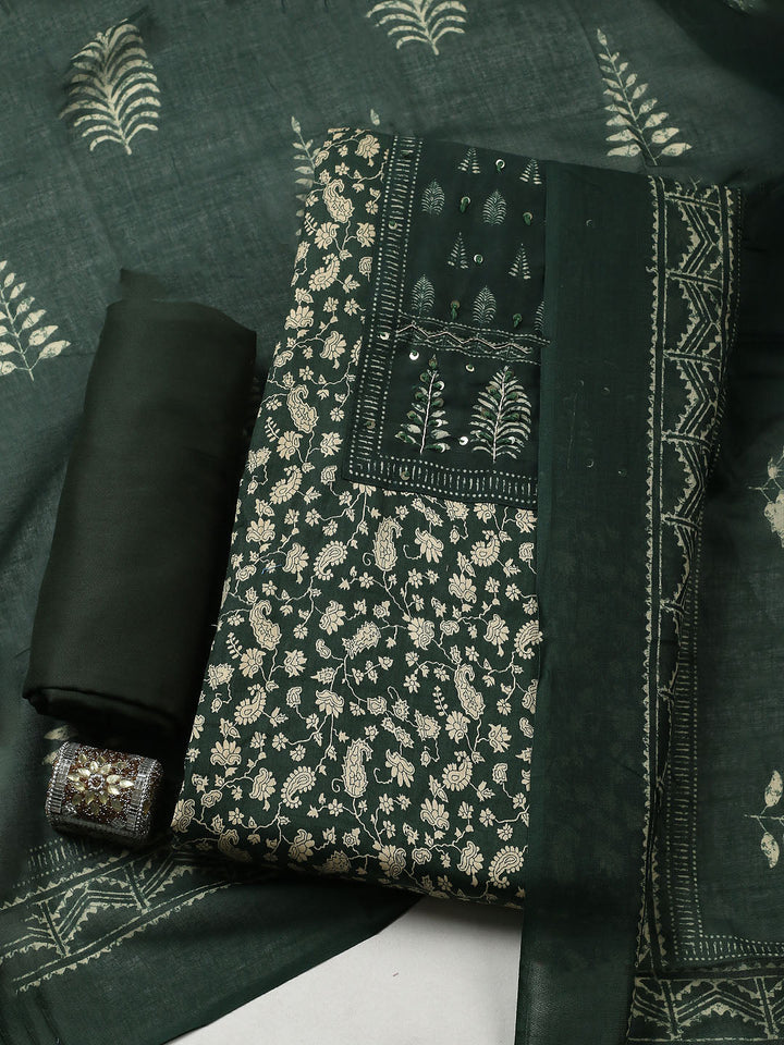 Printed Cotton Blend Unstitched Suit With Pant &amp; Dupatta