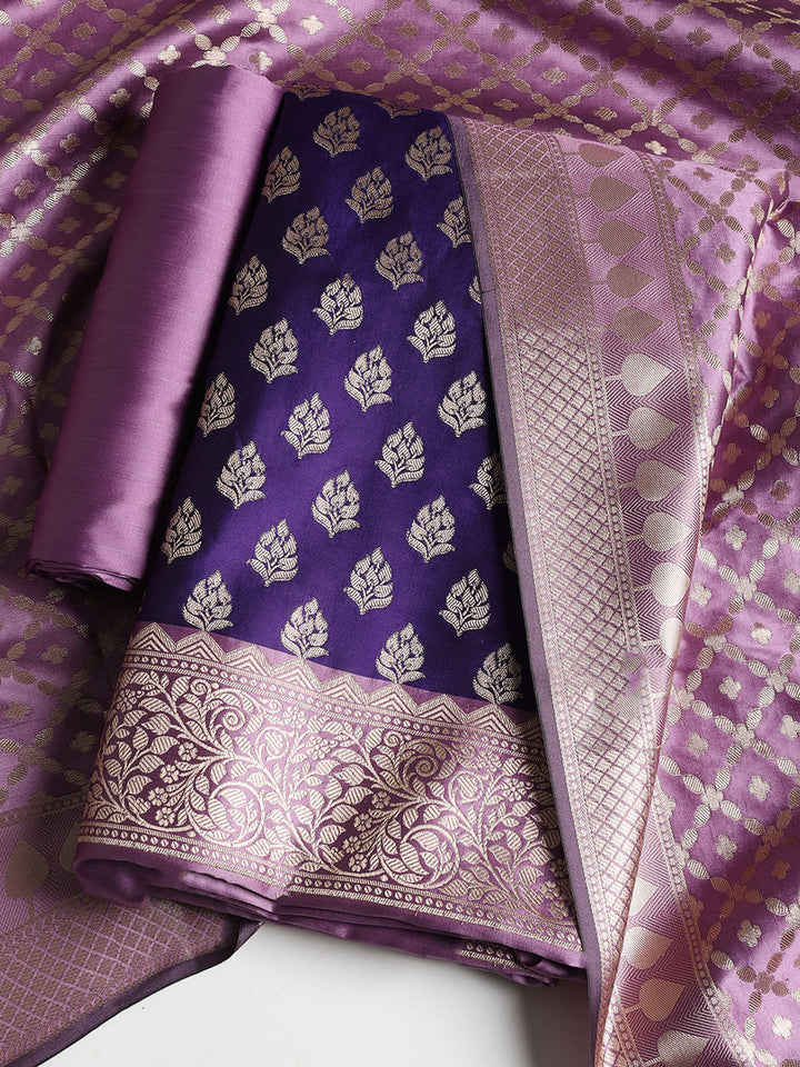 Woven Banarasi Chanderi Unstitched Suit With Dupatta