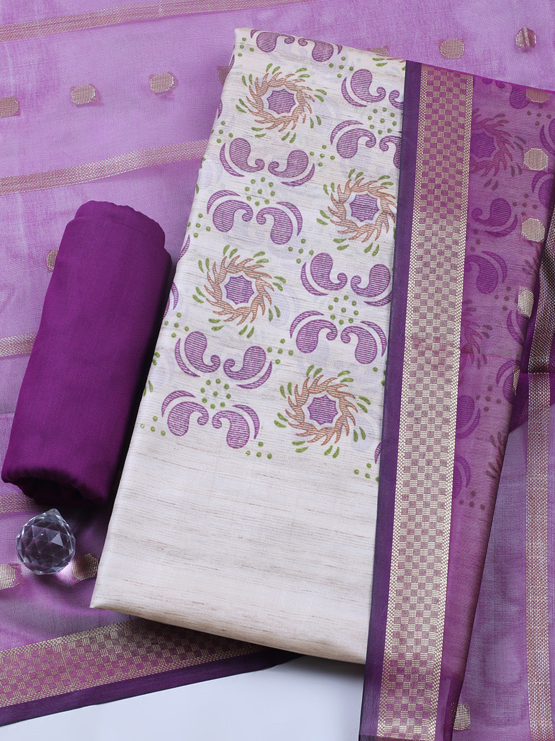 Banarasi Chanderi Unstitched Suit With Pant &amp; Dupatta