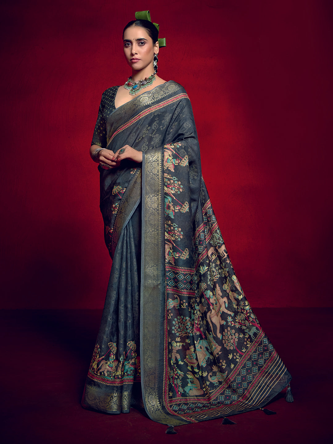 Abstract Printed Art Silk Saree