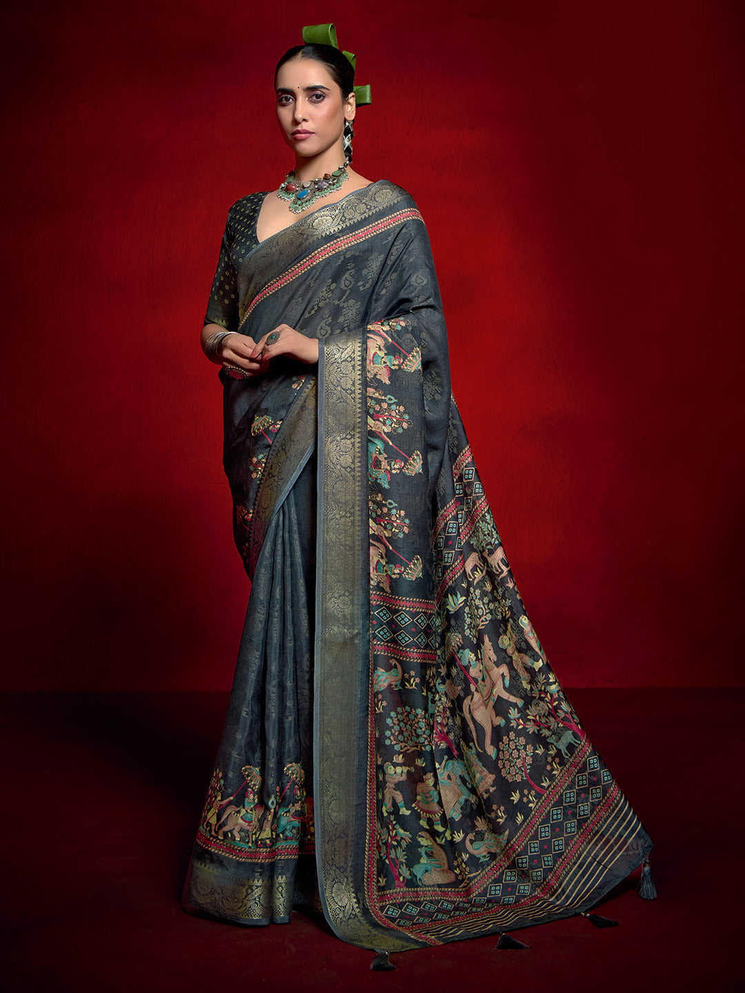 Abstract Printed Art Silk Saree