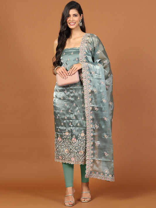 Resham Work Organza Unstitched Suit Piece With Dupatta