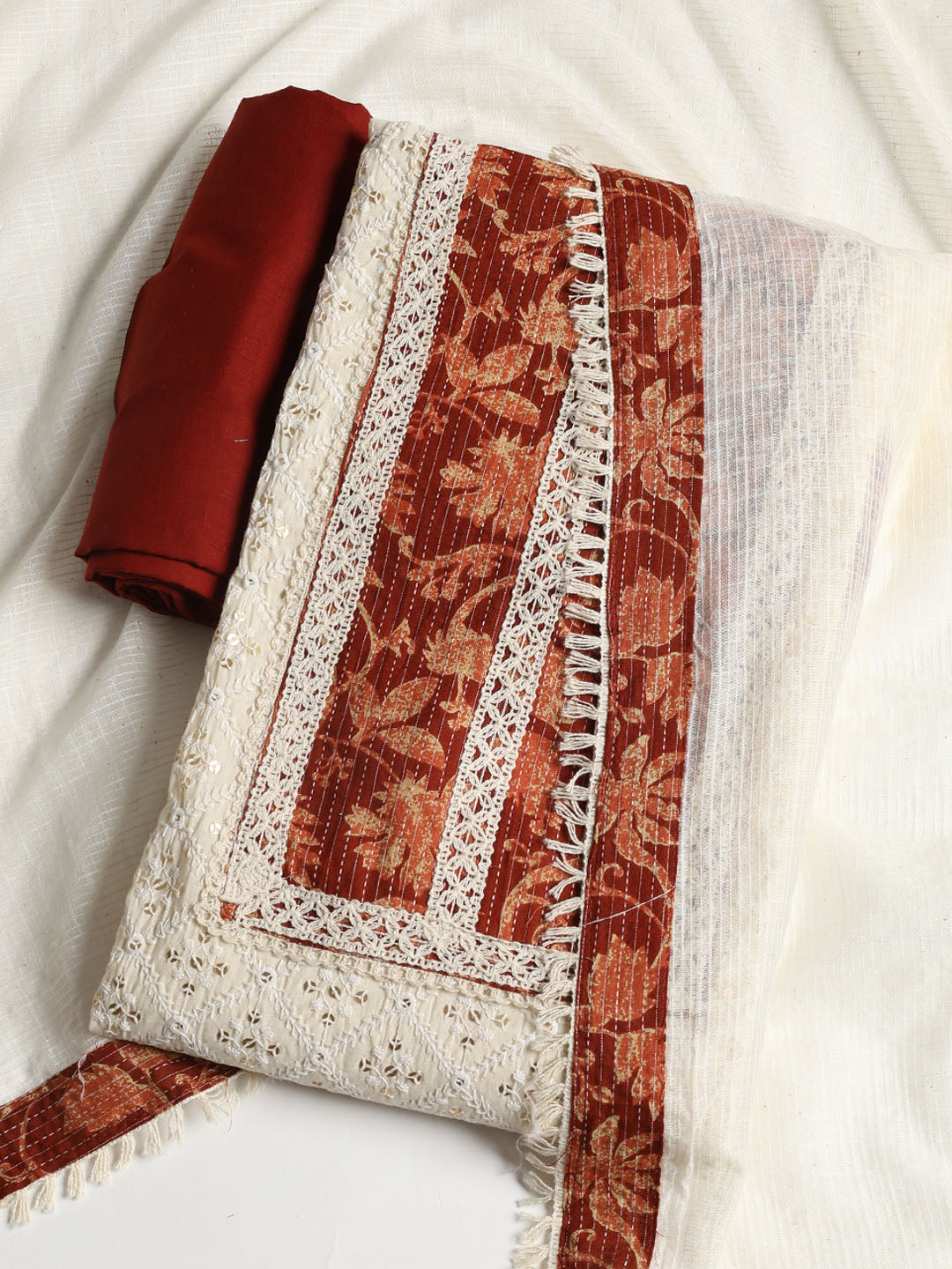 Embroidered Cotton Blend Unstitched Suit With Dupatta