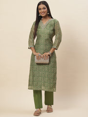 Floral Printed Chanderi Kurta With Pants