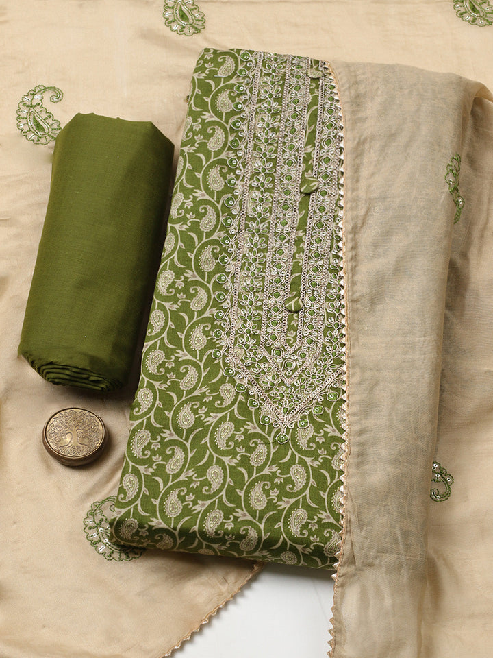 Embroidered Cotton Unstitched Suit With Pant &amp; Dupatta
