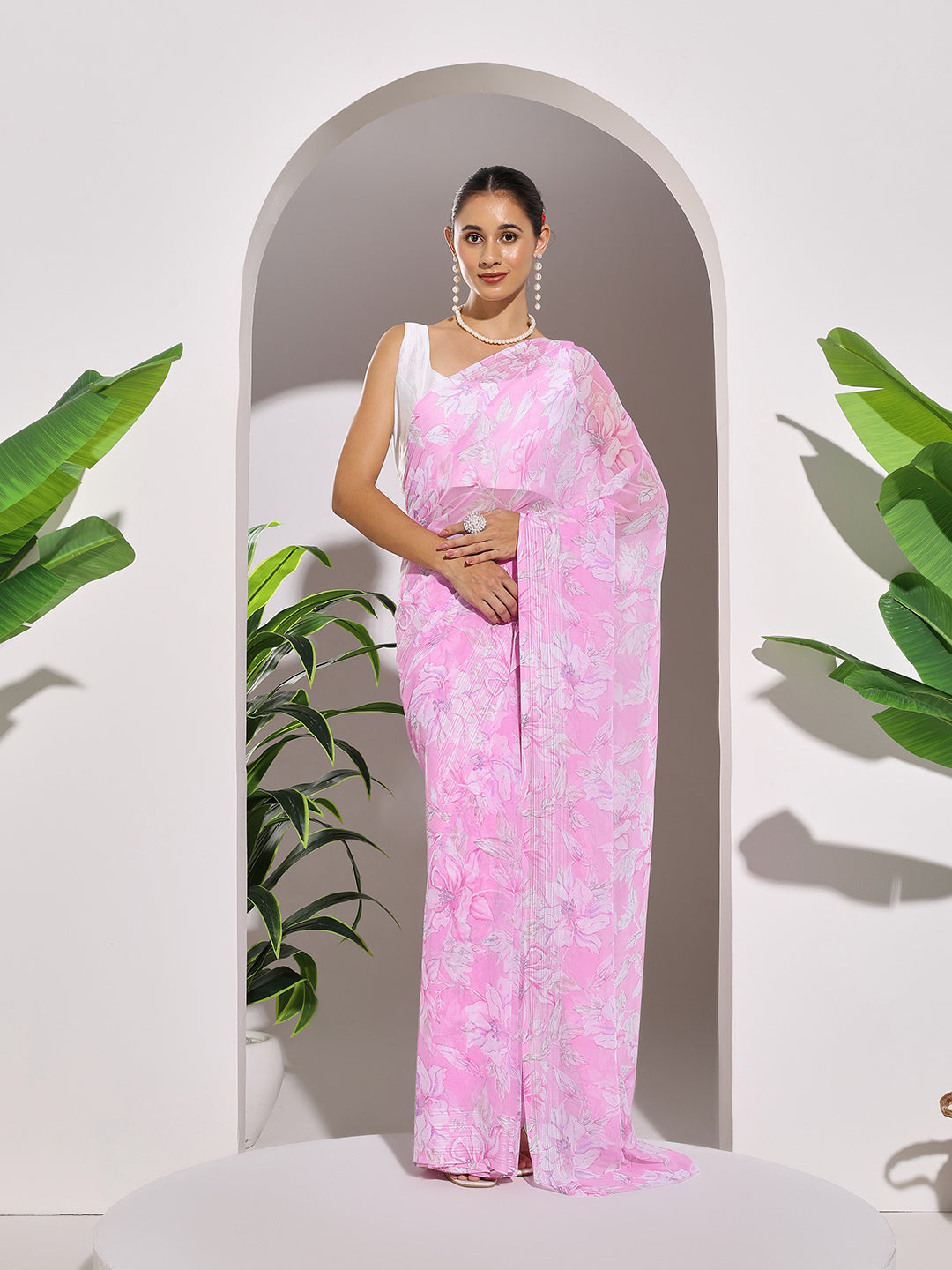 Floral Printed Georgette Saree