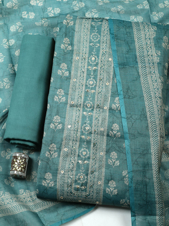 Embellished Tissue Unstitched Suit With Pant &amp; Dupatta