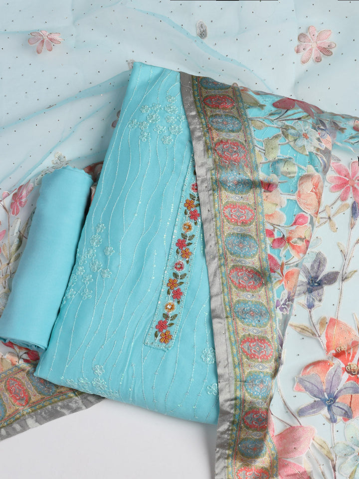 Embroidered Chinon Unstitched Suit With Dupatta