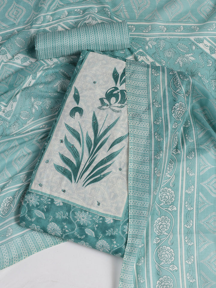 Neck Embroidered Cotton Blend Unstitched Suit With Dupatta