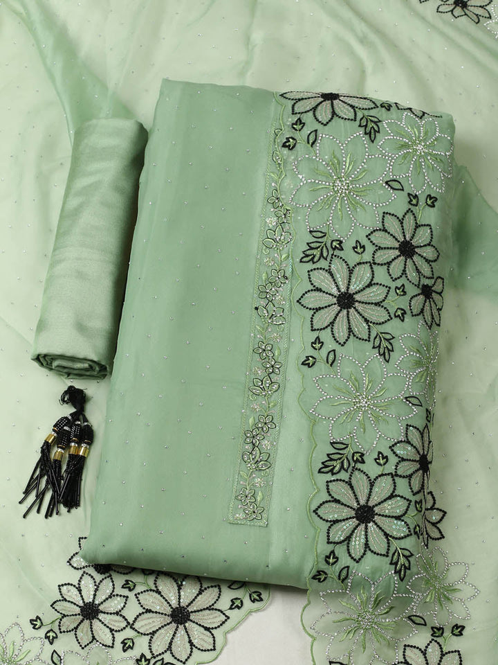 Embellished Organza Unstitched Suit With Pant &amp; Dupatta