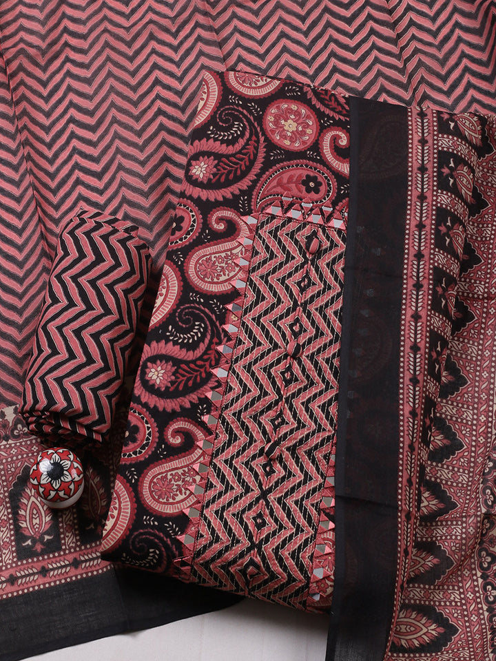 Embroidered Cotton Blend Unstitched Suit With Pant &amp; Dupatta