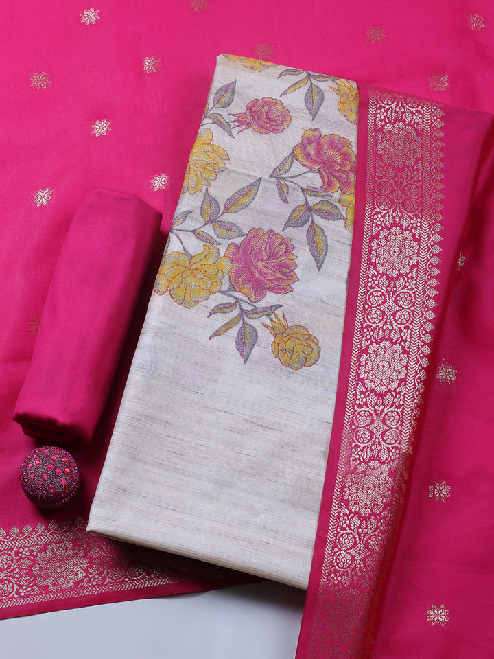 Banarasi Chanderi Unstitched Suit With Pant &amp; Dupatta