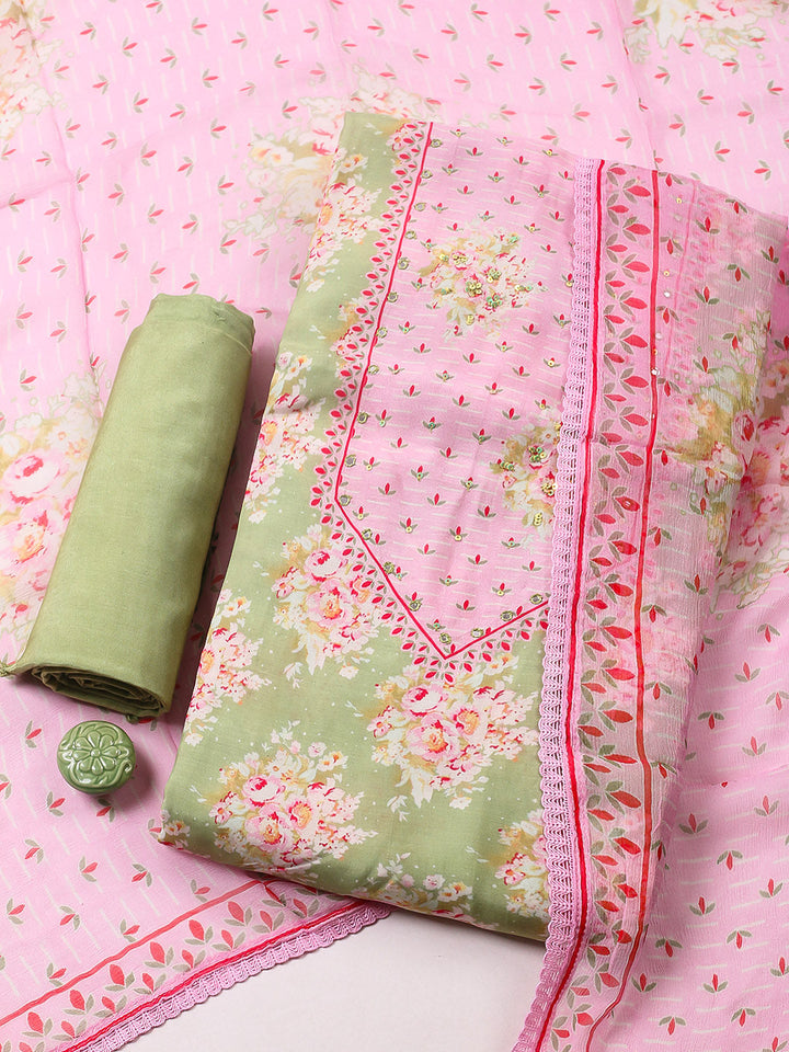 Printed Muslin Unstitched Suit With Pant &amp; Dupatta